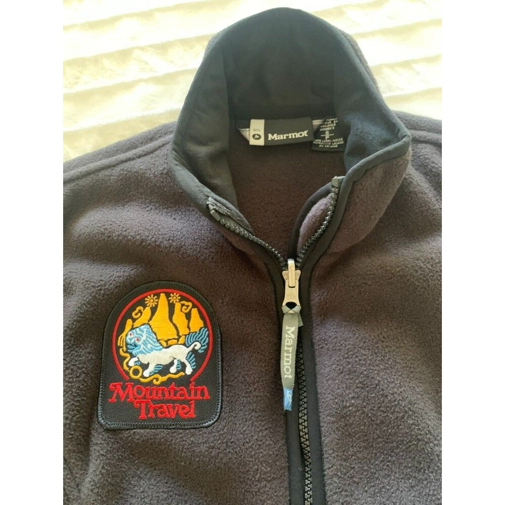 Marmot Womens Small Full Zip Fleece Vest Black Midweight Vintage Travel Patch